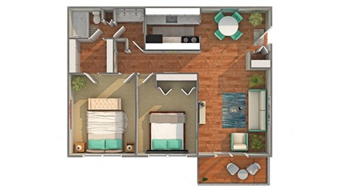 2 bedroom 2 bathroom floor plan A at Renew Madison, Wisconsin